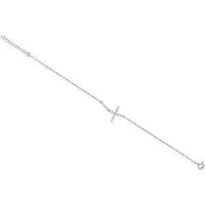 Sterling Silver CZ Sideways Cross Bracelet 7" to 8" inches